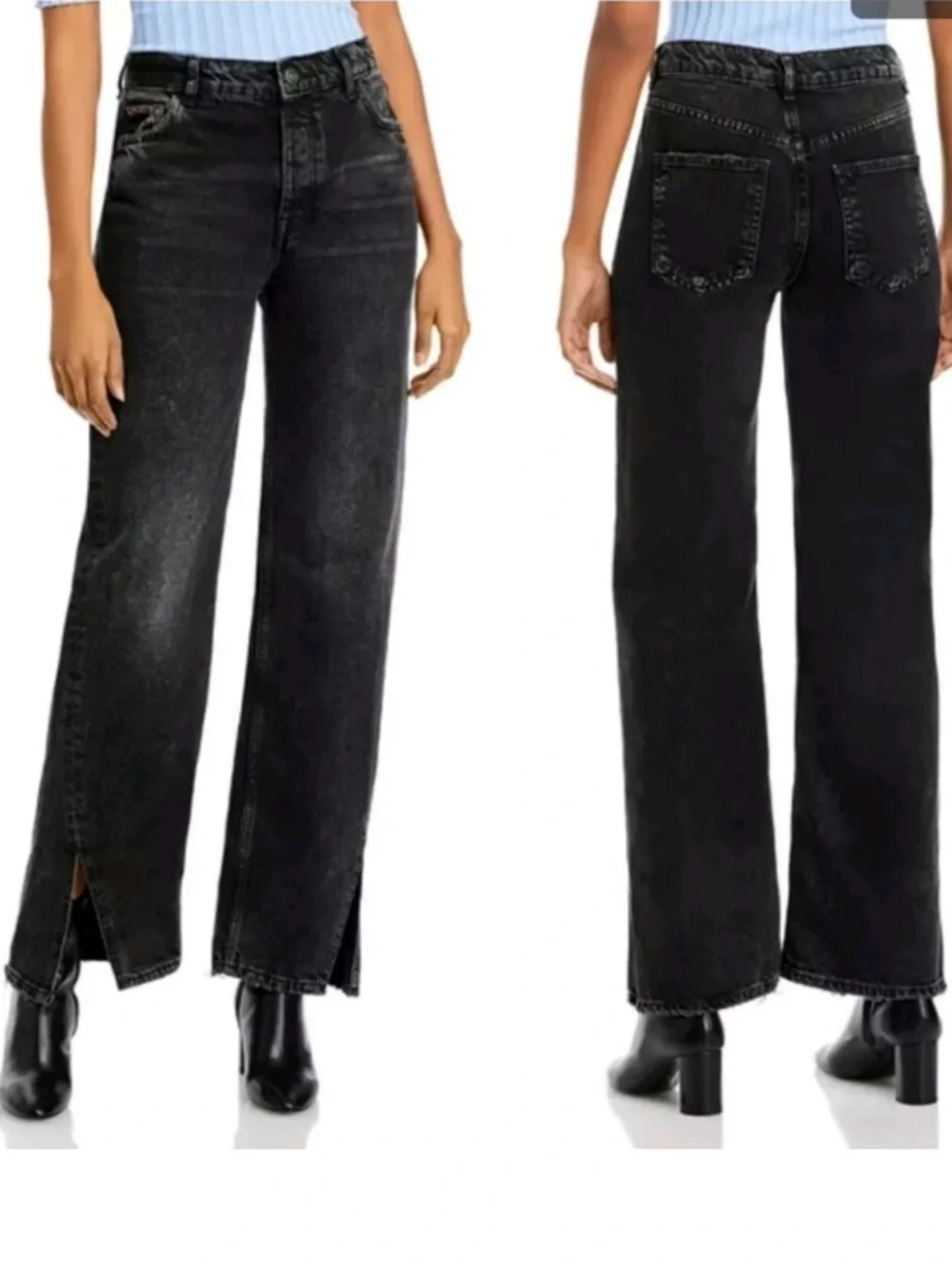 Free People Long Lines Slit Front High Rise Straight Leg Jeans Rockin Black 25 - Picture 5 of 8